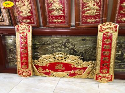 Cuốn thư câu đối bằng đồng đẹp nền đỏ chữ Hán